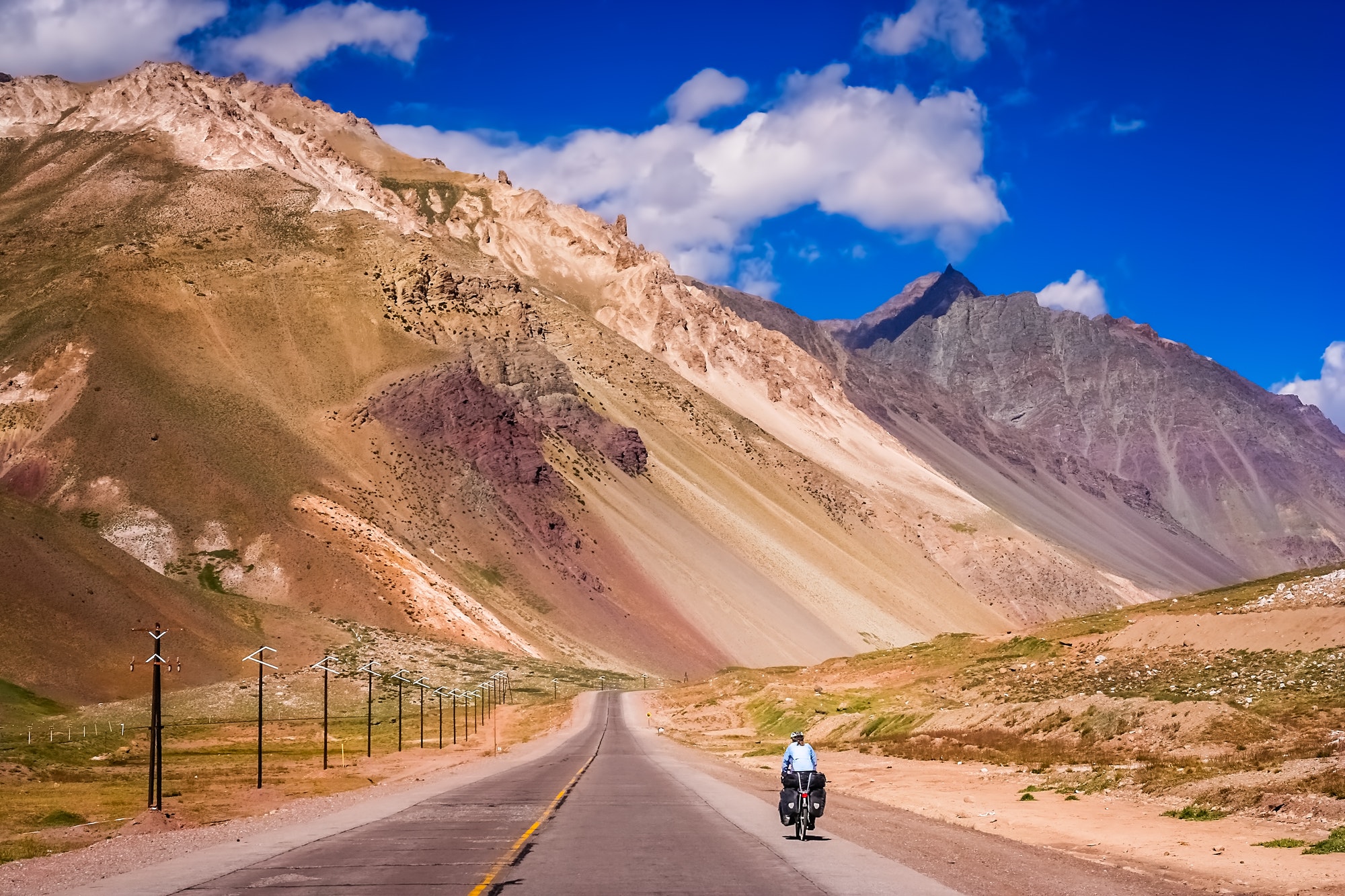 Cycling on the road through south american Andes
